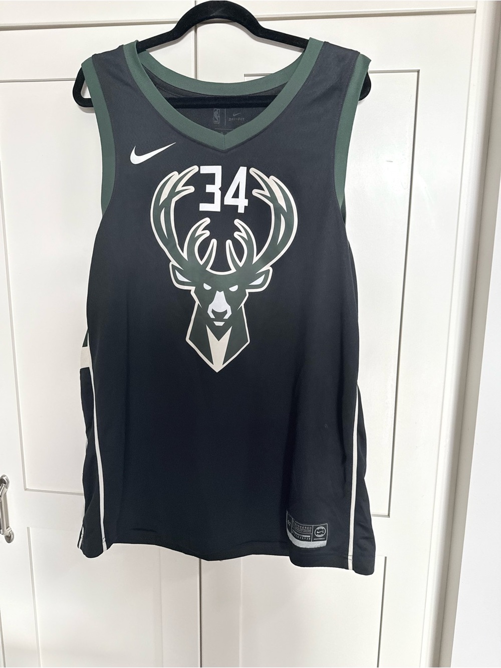 Nike  Giannis Antetokounmpo Black & Dark Green Milwaukee Bucks #34 Jersey